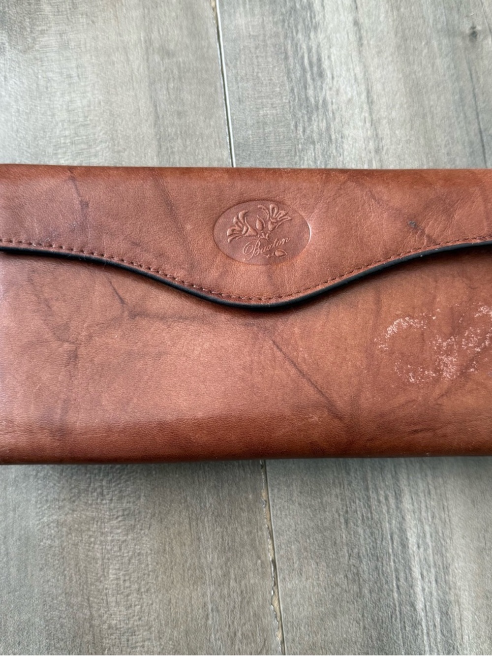 Buxton Genuine Leather Wallet Long Rectangular Tan‎ Brown Kisslock Snap Close